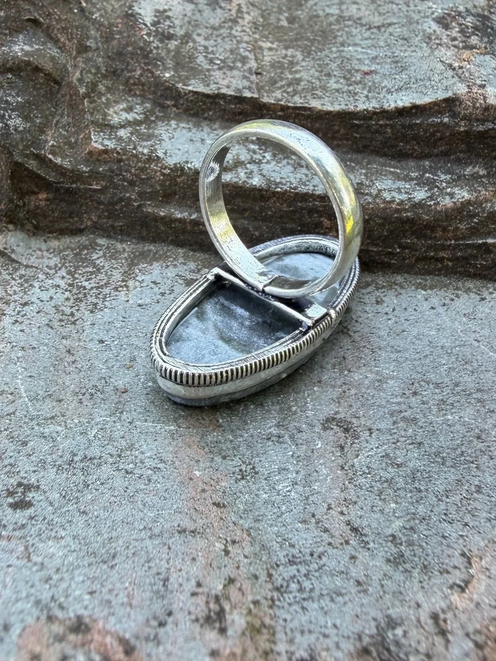 Genuine Moss Agate Green Stone Silver Ring 5.5